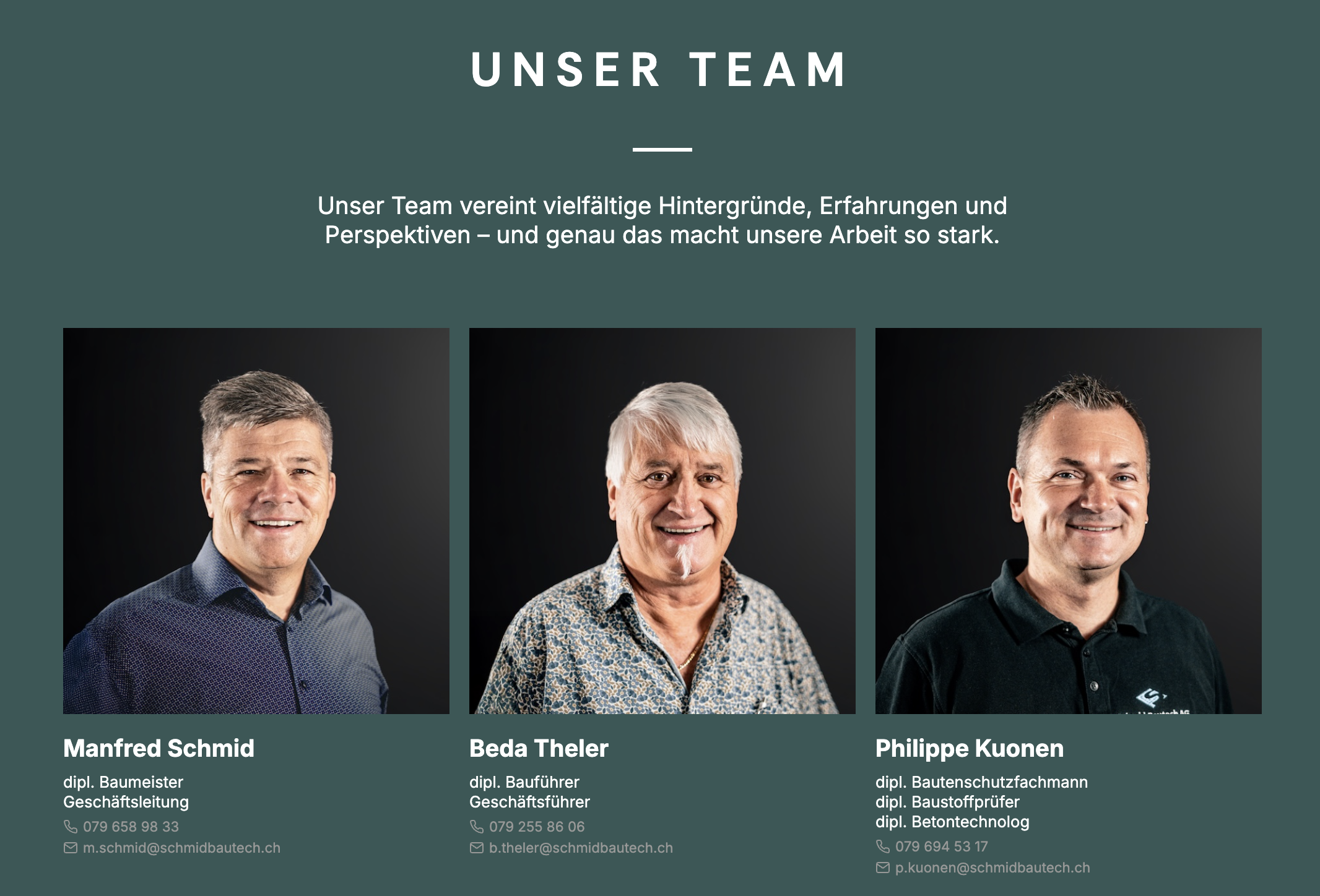 Team und Kontakt nahbar integriert