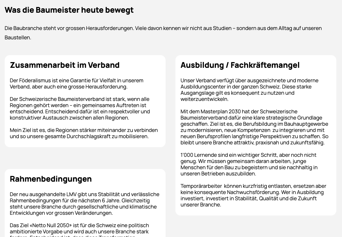 Standpunkte übersichtlich gegliedert